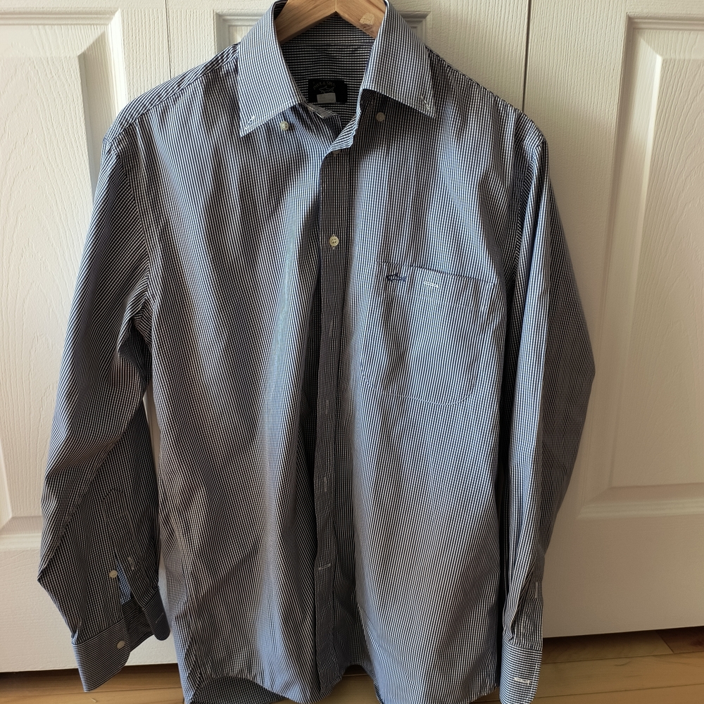 Navy Blue Microcheck Button-Up Shirt Paul & Shark Made In Italy